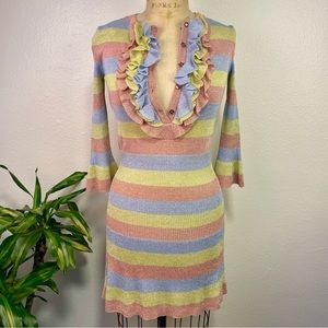 ✨💖 Whimsical Boutique Moschino Multicolored Shimmer Striped Mini Dress Small✨💖